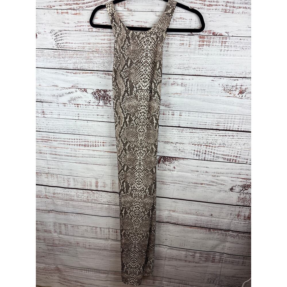 Womens VTG Laundry Shelli Segal Brown Snakeskin Print Knit Bodycon Maxi Dress S
